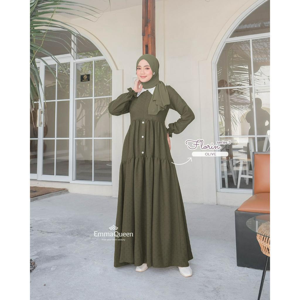 Gamis Muslim Katun Rayon Motif - Dress Florin EmmaQueen