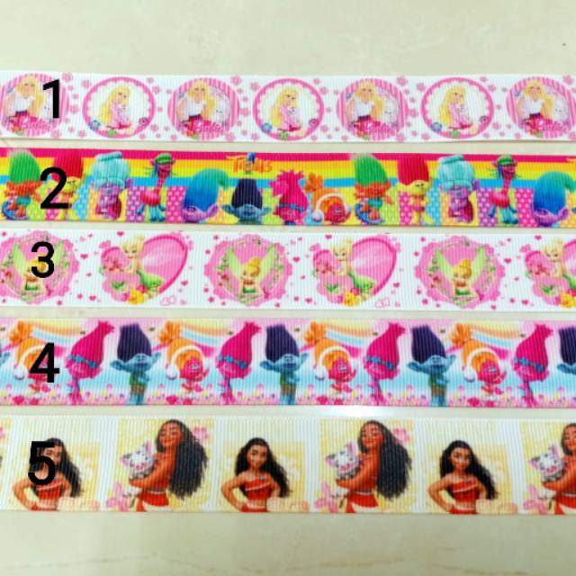 Pita Grosgrain motif Barbie, trolls, Tinkerbell, moana 1"