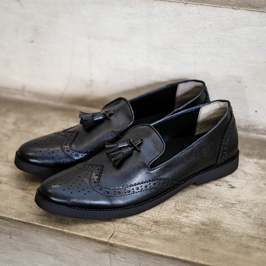 Tomio Black | Sepatu Hitam Tanpa Tali Loafers Pria Casual Kerja Formal Kantor Laki | FORIND x Giant