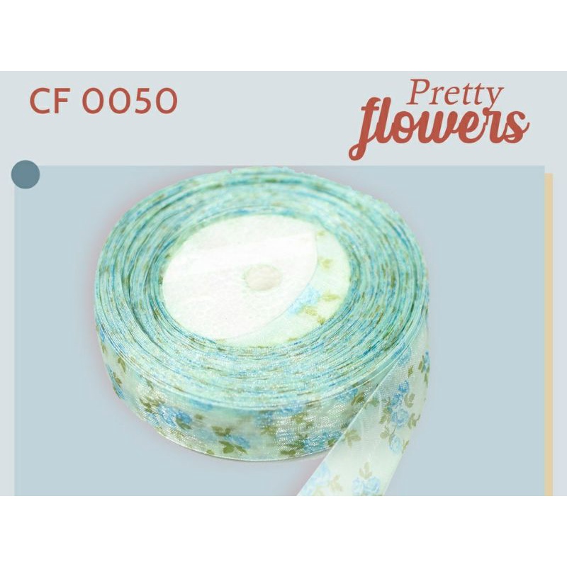 (5 meter) Pita Roll Organdi Motif Pretty Flowers CF0050 - 4 Pilihan Warna