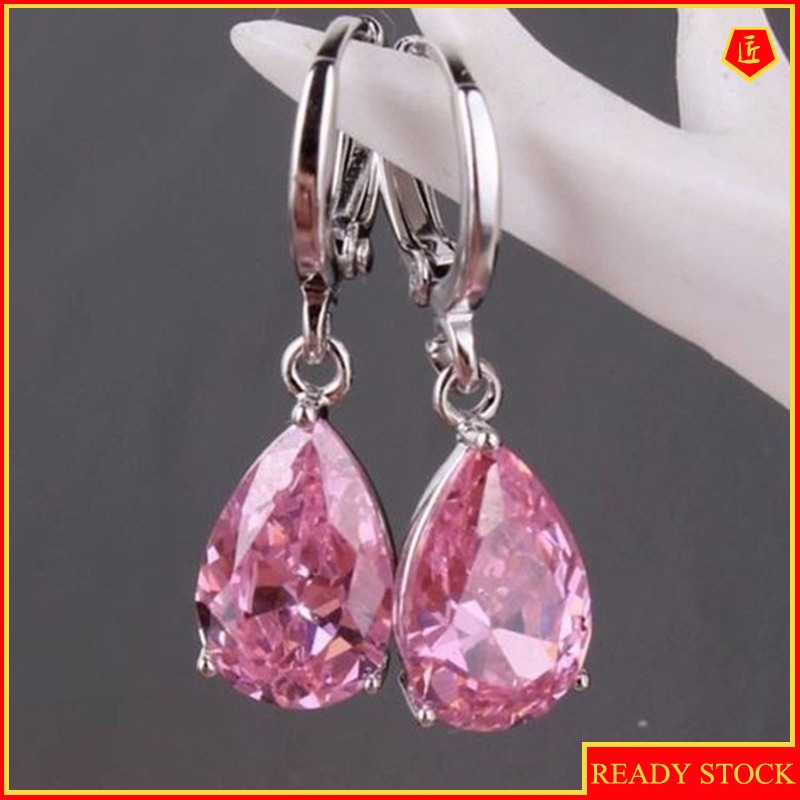 [Ready Stock]Fashion Pink Diamond Stud Earrings for Women