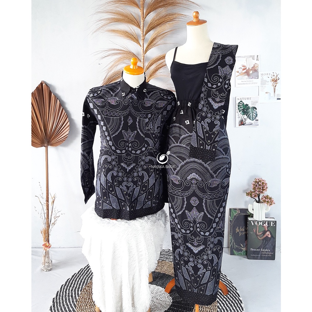 NAYAKA BATIK - Batik Couple Kemeja Pria dan Rok Wanita AYANA Baju Couple Kondangan Batik Wisuda Bawahan Kebaya Modern Rok Span dan Kemeja M L XL