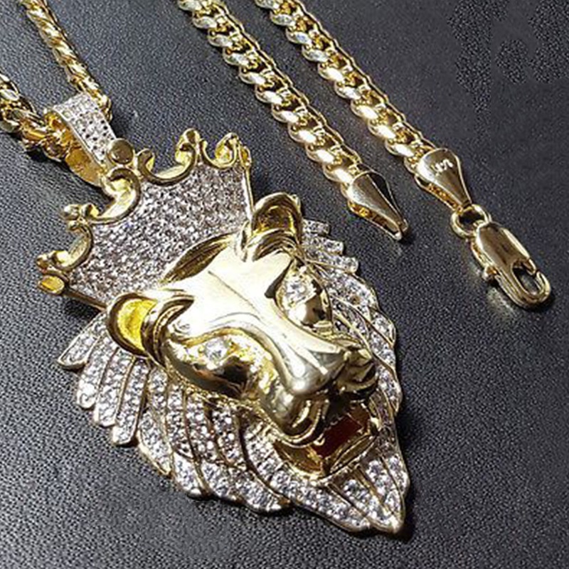 Kalung Liontin Kepala Singa Bahan Stainless Steel Gaya Hip Hop Untuk Pria