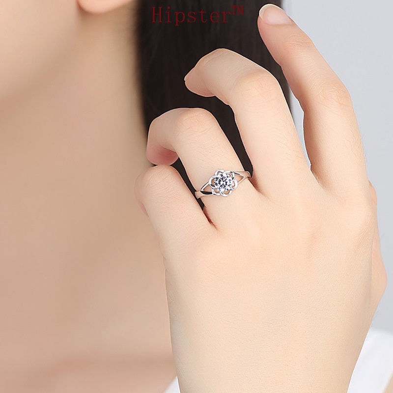 New Fashion Trendy Moissanite Diamond Ring Temperament Blooming Plum Stud Earrings Petal Clavicle Chain Jewelry Set