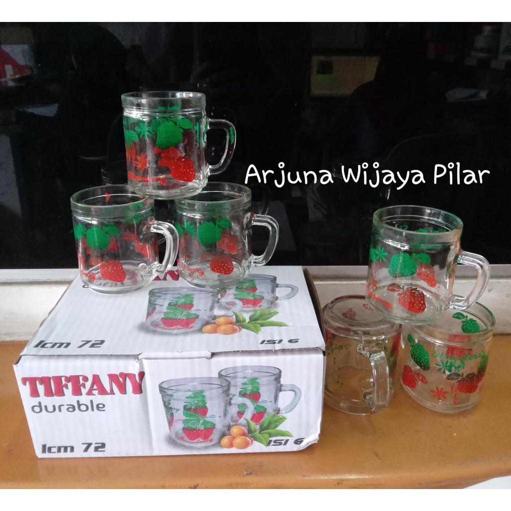 GELAS GAGANG TIFFANY SABLON / GELAS MINUM BELING STAWBERRY 6 pcs +kardus &amp; Bubblewrap