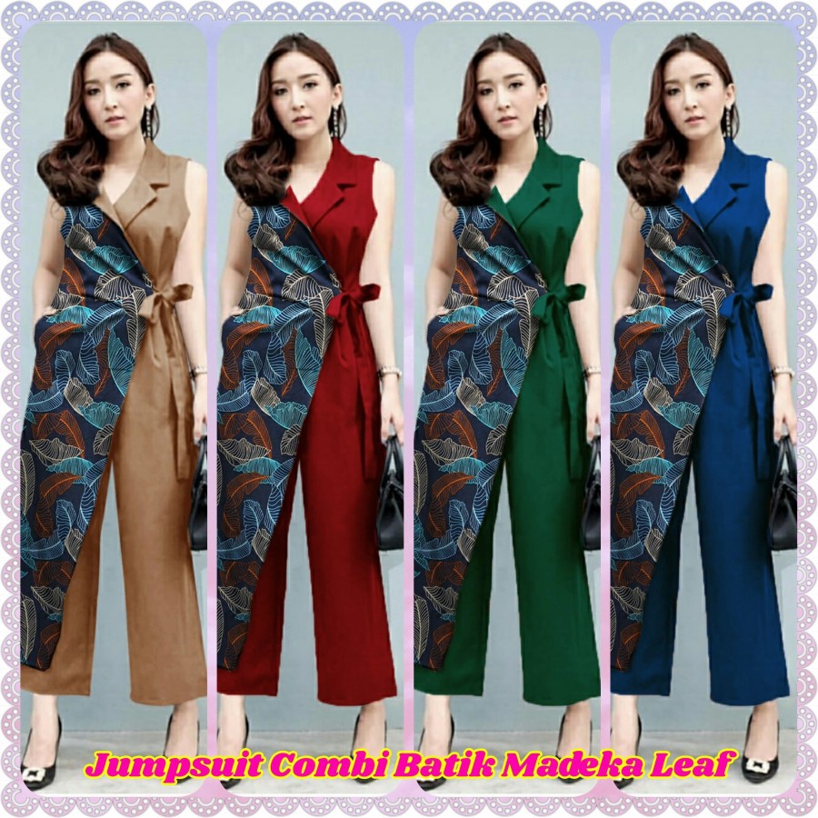 Buju Wanita Jumpsuit Combi Batik Madeka Model Baju Kekinian Terbaru Baju KOndangan Pesta Bahan Moscr