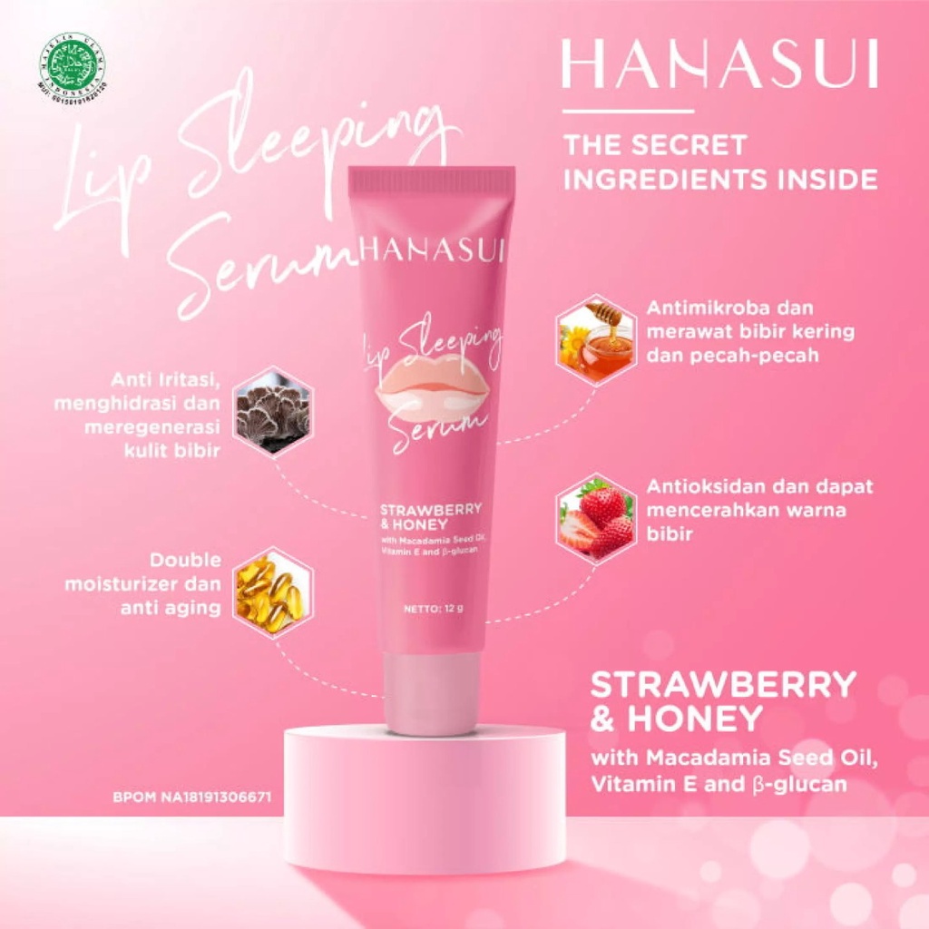 HANASUI Lip Sleeping Serum | Mask Bibir Strawberry (✔️BPOM) Halal