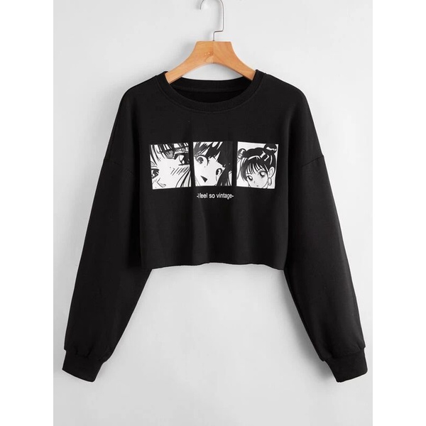 CROP OVERSIZE SWEATER WANITA MANGA ART FLEECE LEMBUT TEBAL MURAH TERLARIS'