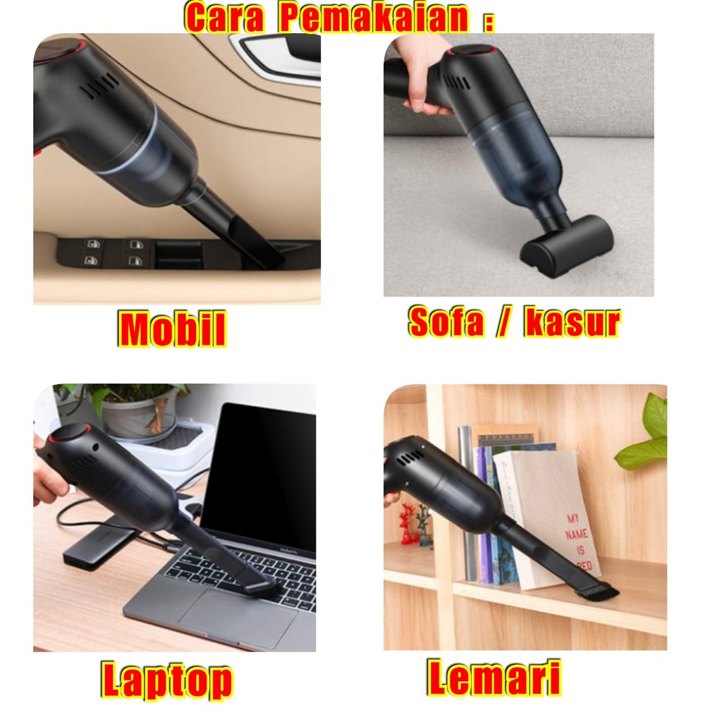 SUPER 9000 Pa Wireless Car Vacuum mobil Cleaner / Vakum Penyedot Debu mobil - Tanpa Kabel USB Baterai CAS