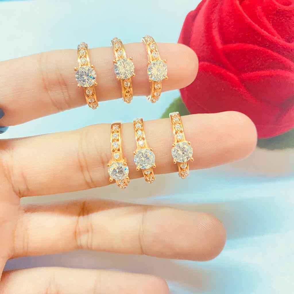 Cincin permata baris impor, perak 925, sepuh emas kuning