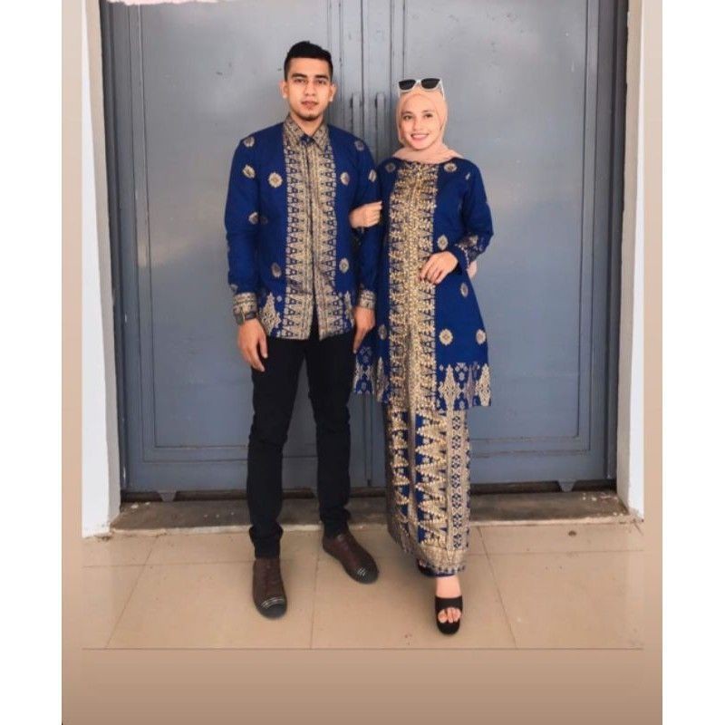 setelan songket navy gold dan navy silver model kebaya /batik couple/songket palembang