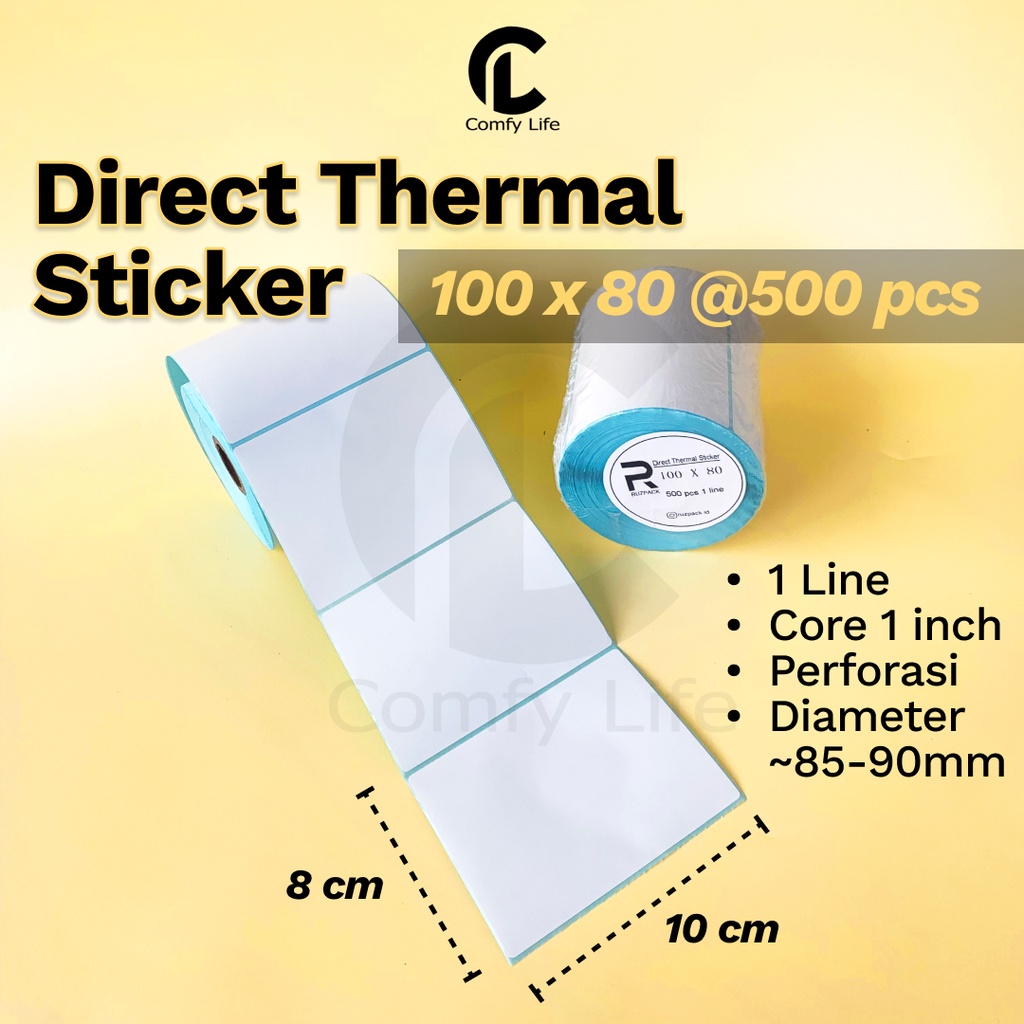 

InJO DIRECT THERMAL STICKER [100x80 MM] KERTAS LABEL STIKER BARCODE 1 LINE 500 PCS