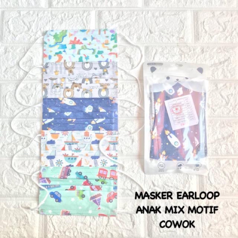 MASKER EARLOOP ANAK MIX MOTIF CEWE COWO 1PACK ISI 10PCS TERMURAH