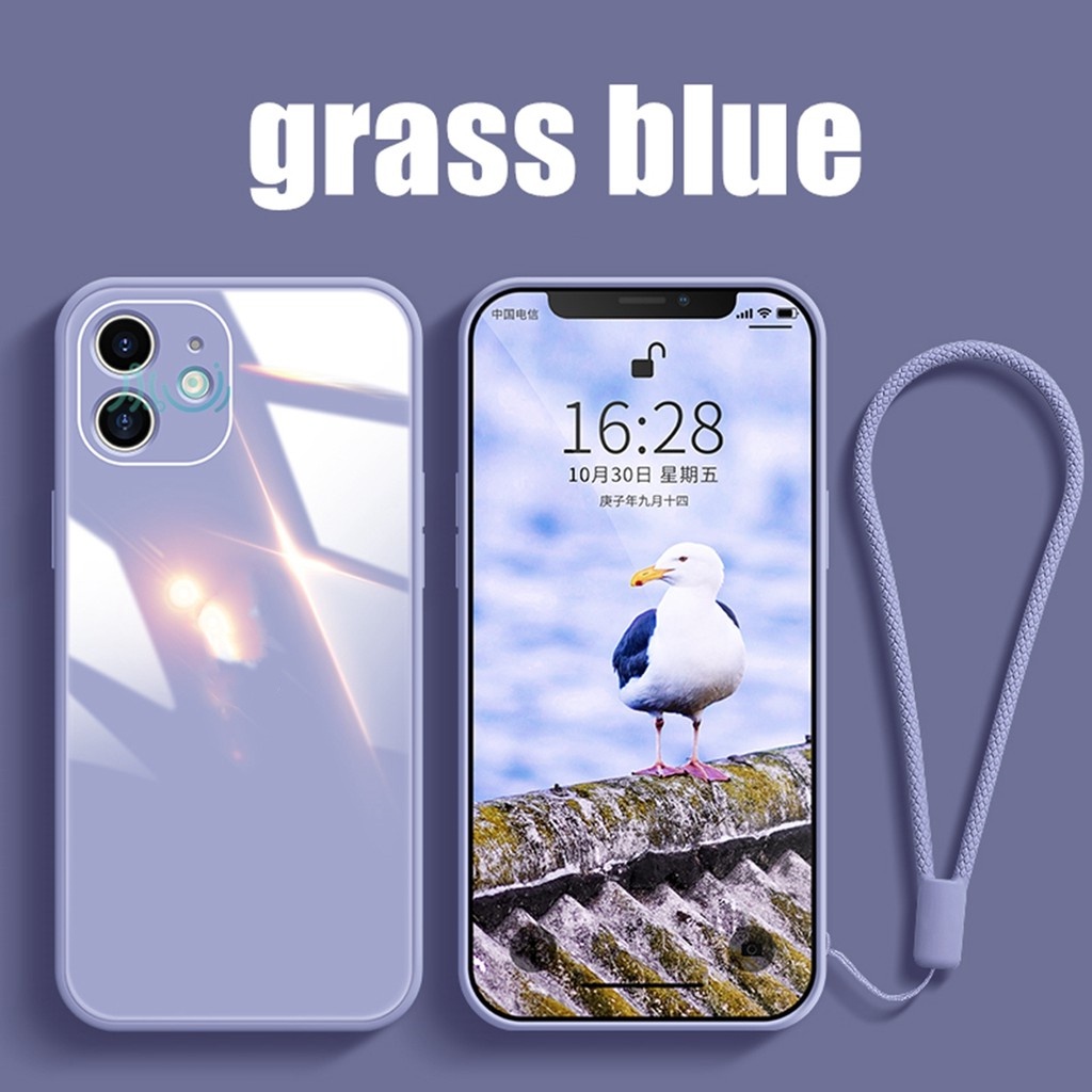 【Free Lanyard】Macaron Casing iPhone 13 pro max 11 12 Pro MAX XS MAX XR X Tempered Glass Case Square Silicone back cover