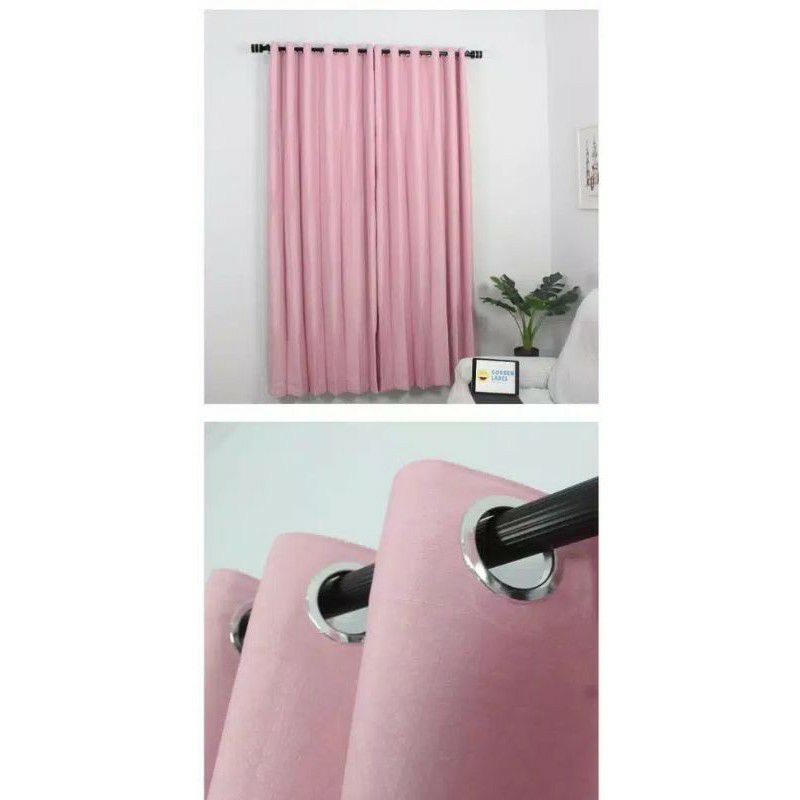 Gorden blackout khusus warna pink 6 gelmbung 12 lubang smokring silver L 100×200 T