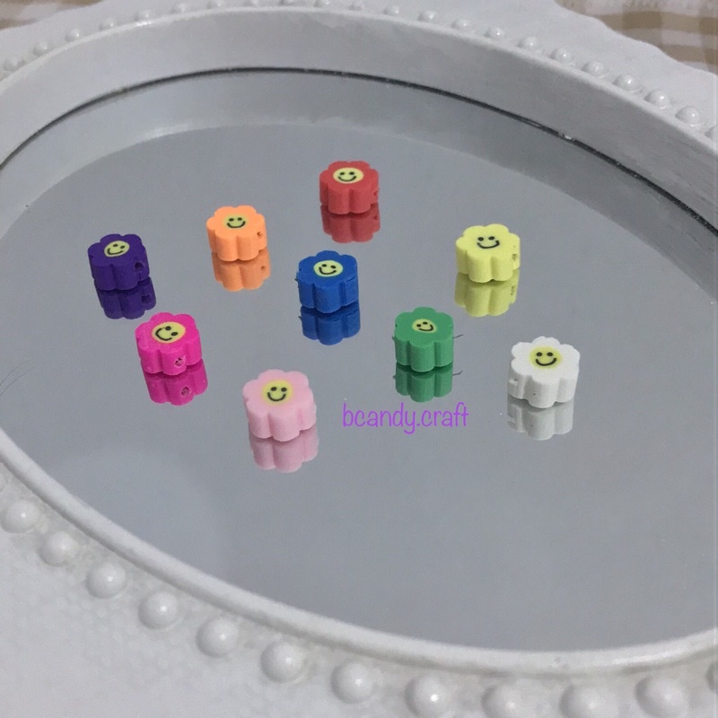 charm bunga pelangi smile spacer polymer clay diy manik