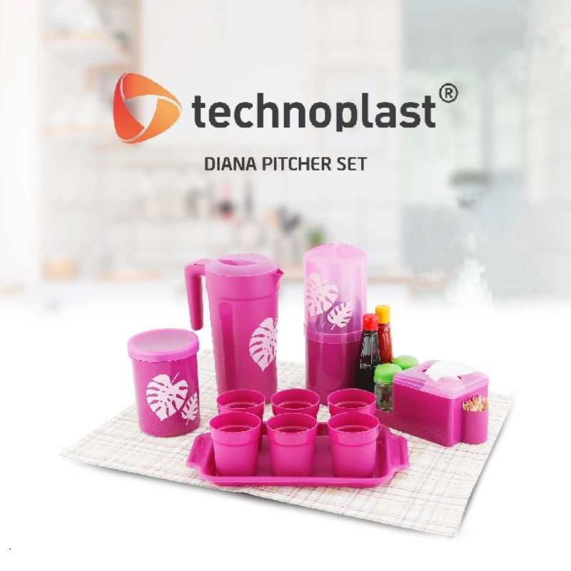 Teko Plastik 2 Liter set gelas nampan tempat sendok toples serbaguna beranak pink technoplast murah 