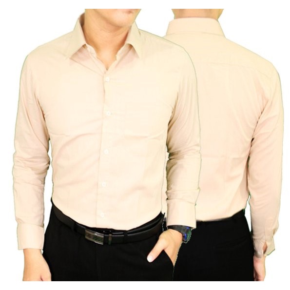 Lesta Langgeng Kemeja Formal Pria Standard Bahan Kain Katun Warna Krem Polos Lengan Panjang M L XL