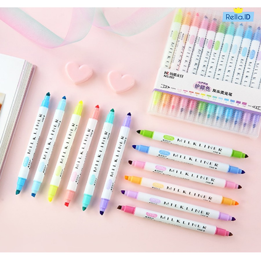 

Spidol Warna warni Milkliner 12 PCS MILKLINER TWIN TIP HIGHLIGHTER SET