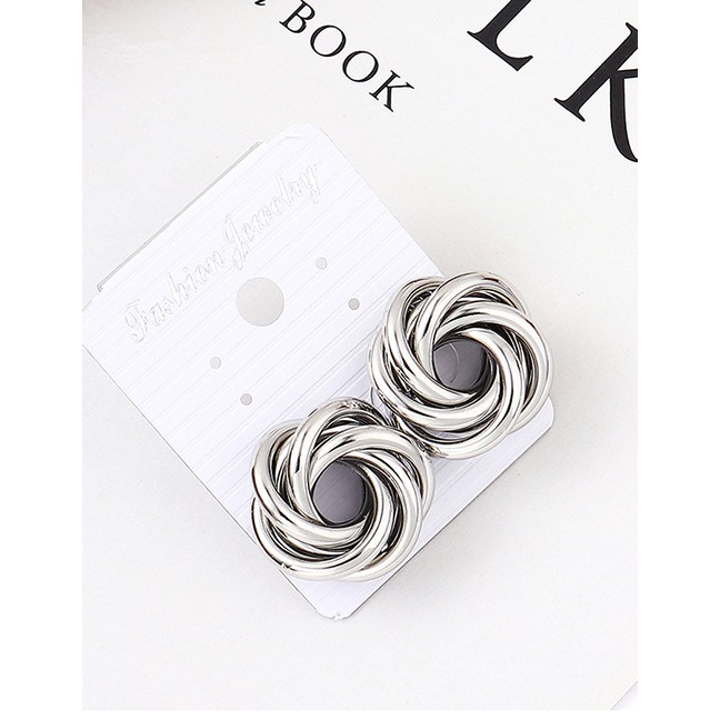 LRC Anting Tusuk Fashion K Flower Roll Earrings Y61820