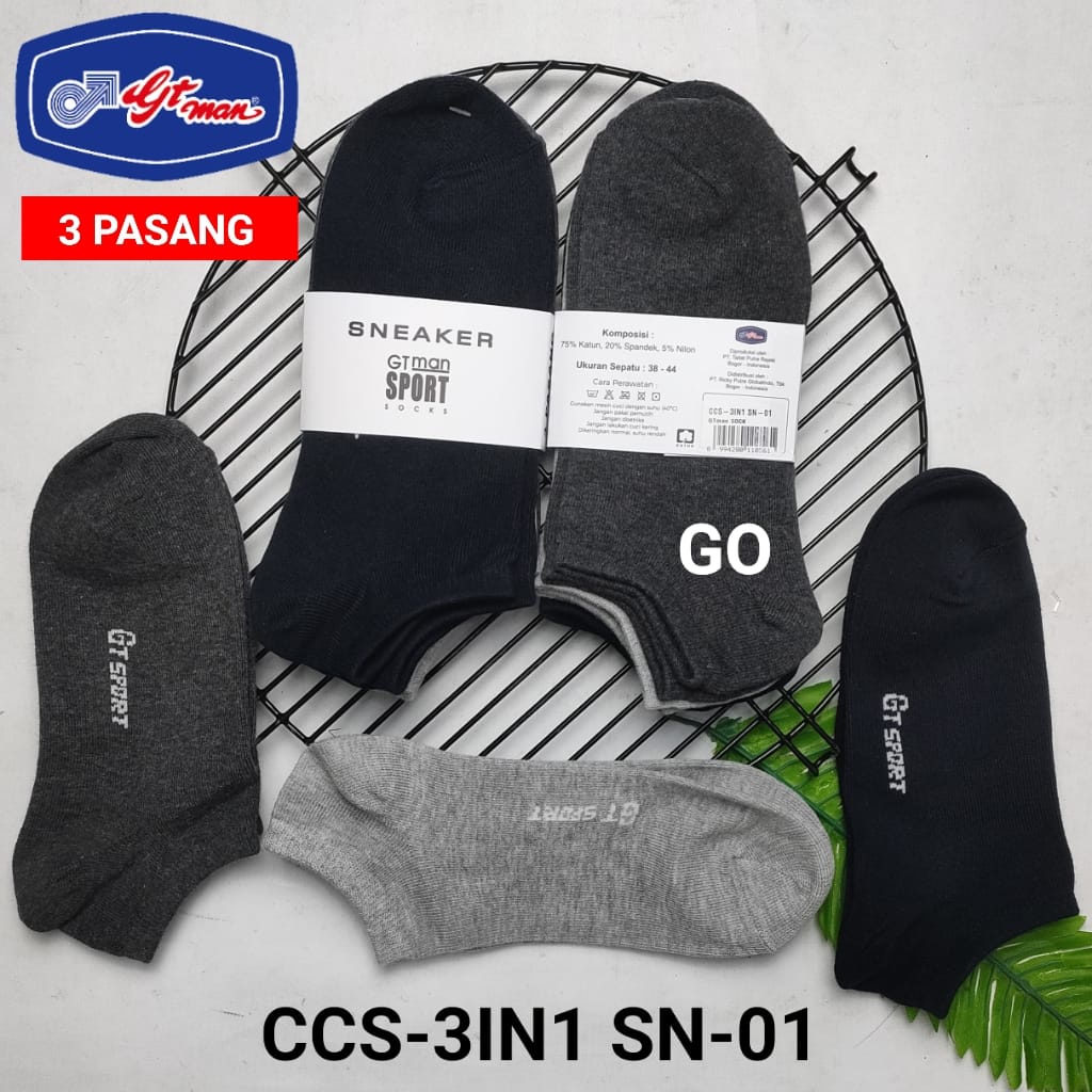 gos 3IN1 GTMAN KAOS KAKI UNISEX SNEAKER 3 Pasang Kaos kaki Mata Kaki Polos Kaos Kaki Pendek Semata Kaki Wanita