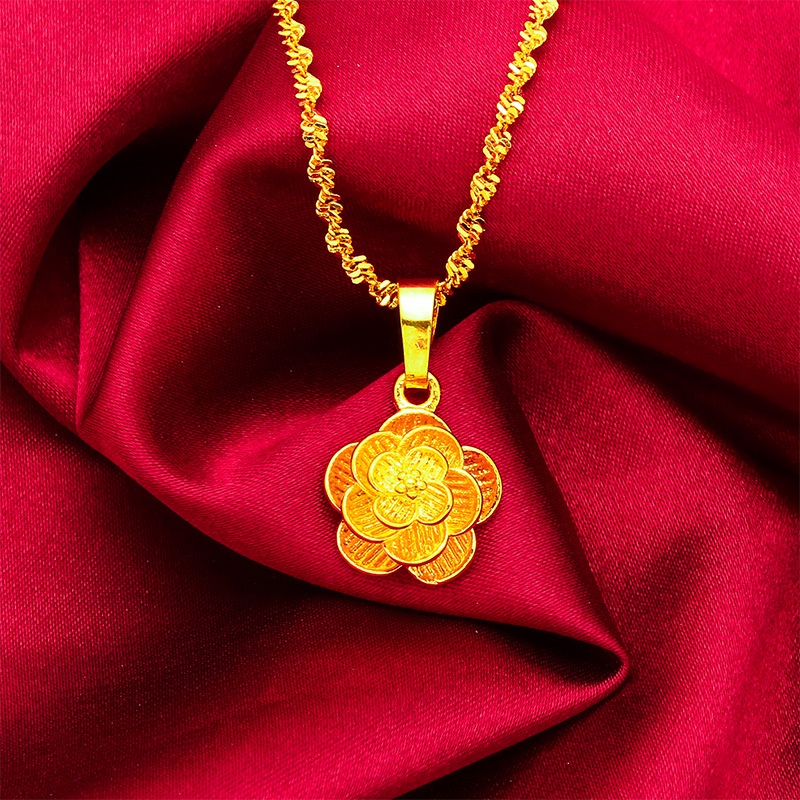 Kalung Liontin Bunga Teratai Lapis Emas Asli Kadar 375 Untuk Aksesoris Wanita