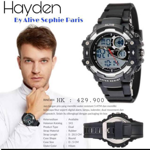 JAM TANGAN DUAL MOVEMENT PRIA ORIGINAL ALIVE SOPHIE PARIS HAYDEN GPU1196B5