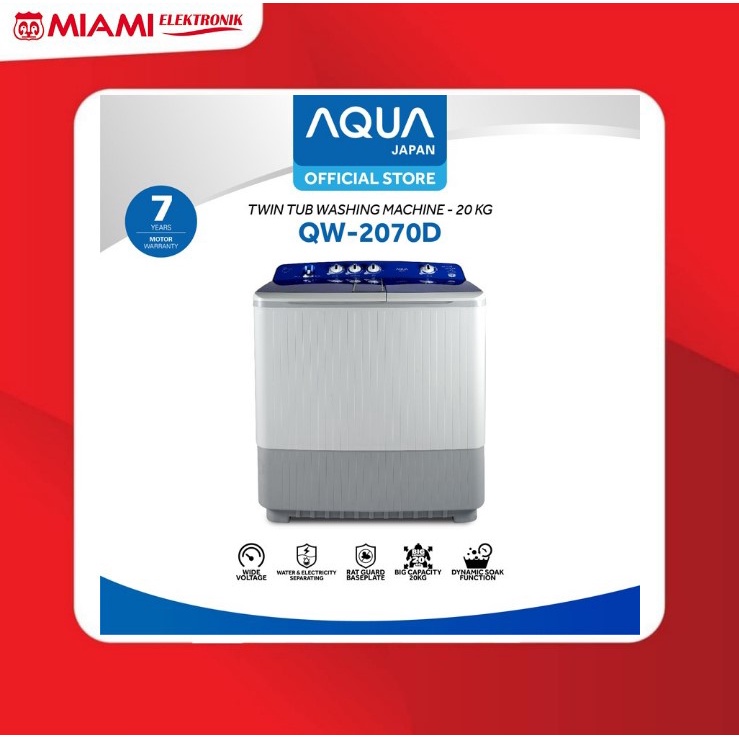 AQUA Japan Mesin Cuci 2 Tabung Twin Tub 20KG QW-2070D