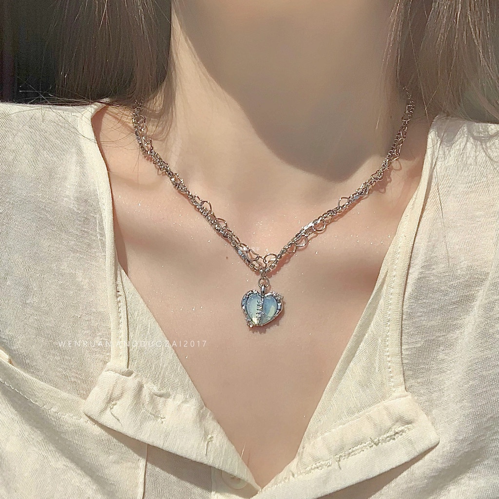 Kalung Rantai Klavikula Bentuk Hati Bahan Zirkon Untuk Aksesoris