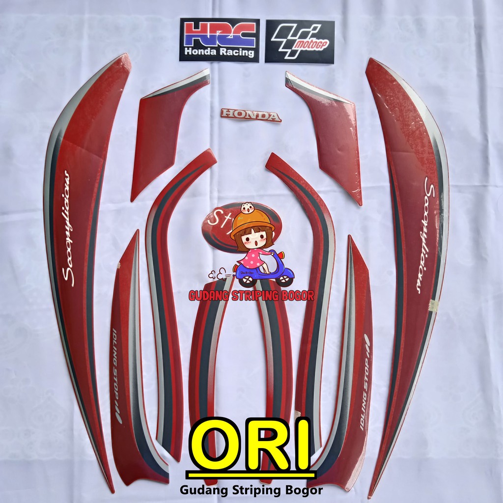 STIKER STRIPING BODY MOTOR HONDA SCOOPY STYLISH 2018 MERAH DOFF ORI