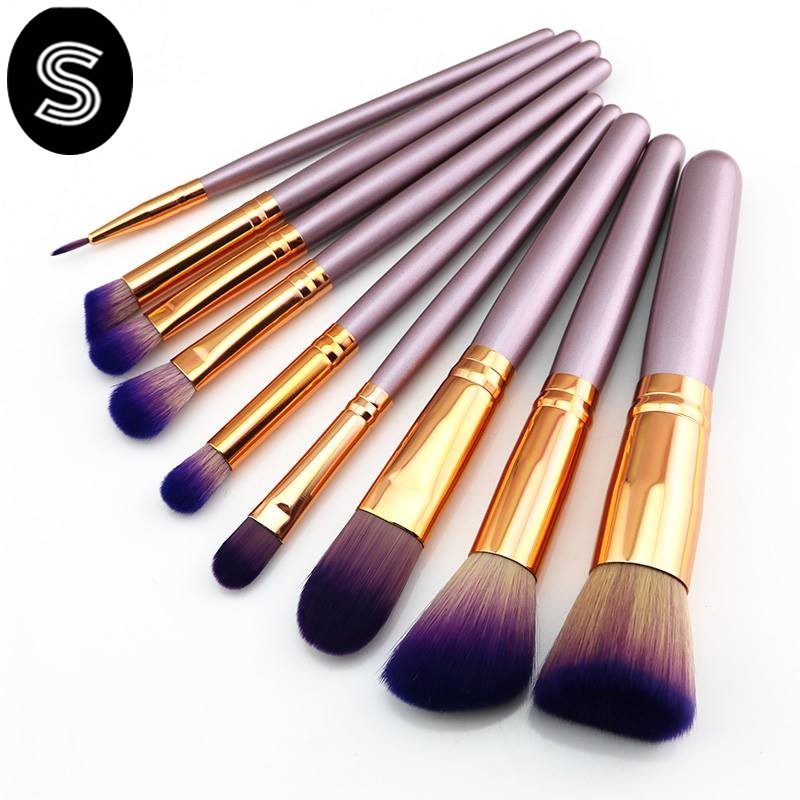 Purple Gold Makeup Brush Set 9 in 1