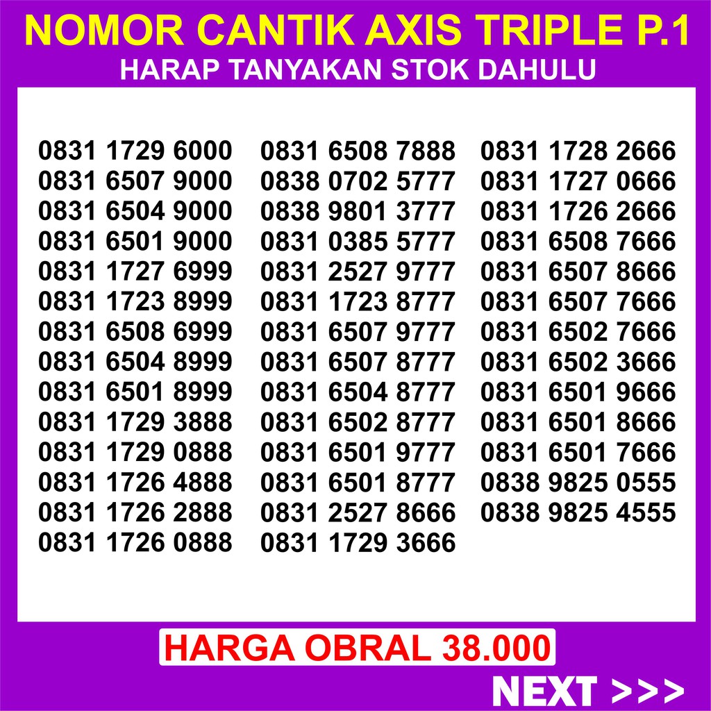 Nomor Cantik Axis Triple 000 Triple 999 Triple 888 Triple