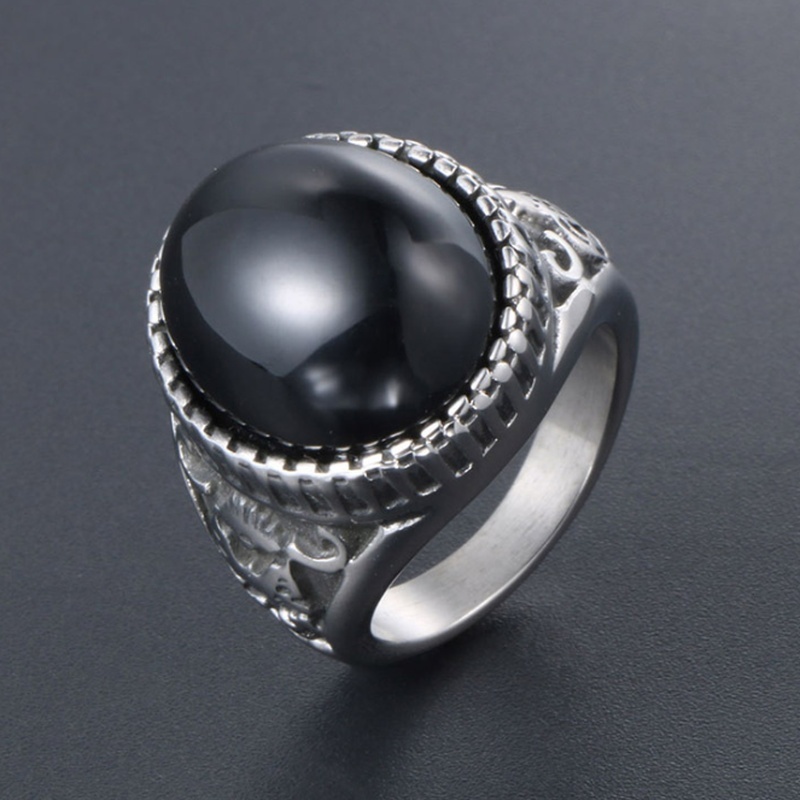 Cincin Pria Bentuk Oval Warna Hitam Bahan Silver Plated Gaya Kasual Punk Untuk Pesta