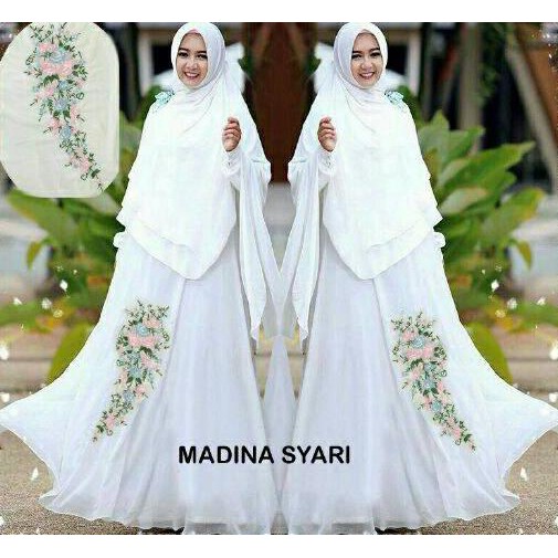 JUAL Madina Syari Putih Gamis Syari warna putih Busana Muslim Putih FREE ONGKIR
