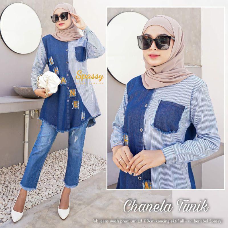 TUNIK JEANS WANITA PREMIUM MAYLA CHANELLO TUNIK JEANS WANITA LD 110