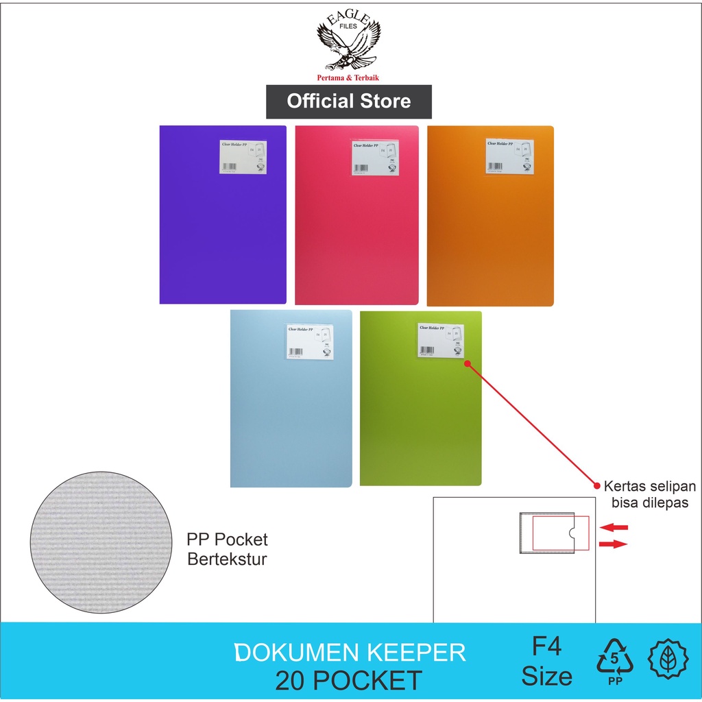 

EAGLE FILES Dokumen Keeper / Clear Holder / Document Keeper / Display Book Warna Neon F4 20 Pocket