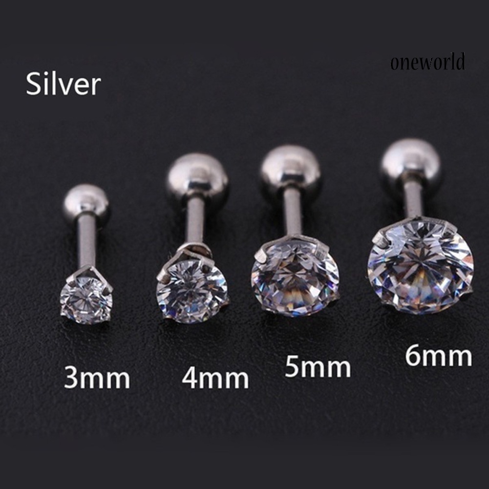 OW@ 1Pc Unisex Cubic Zirconia Inlaid Titanium Steel Stud Earring Cartilage Jewelry