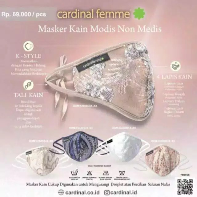 BB MASKER CARDINAL FEMME PAYET Cream 100% ORIGINAL Masker dewasa Non-medis