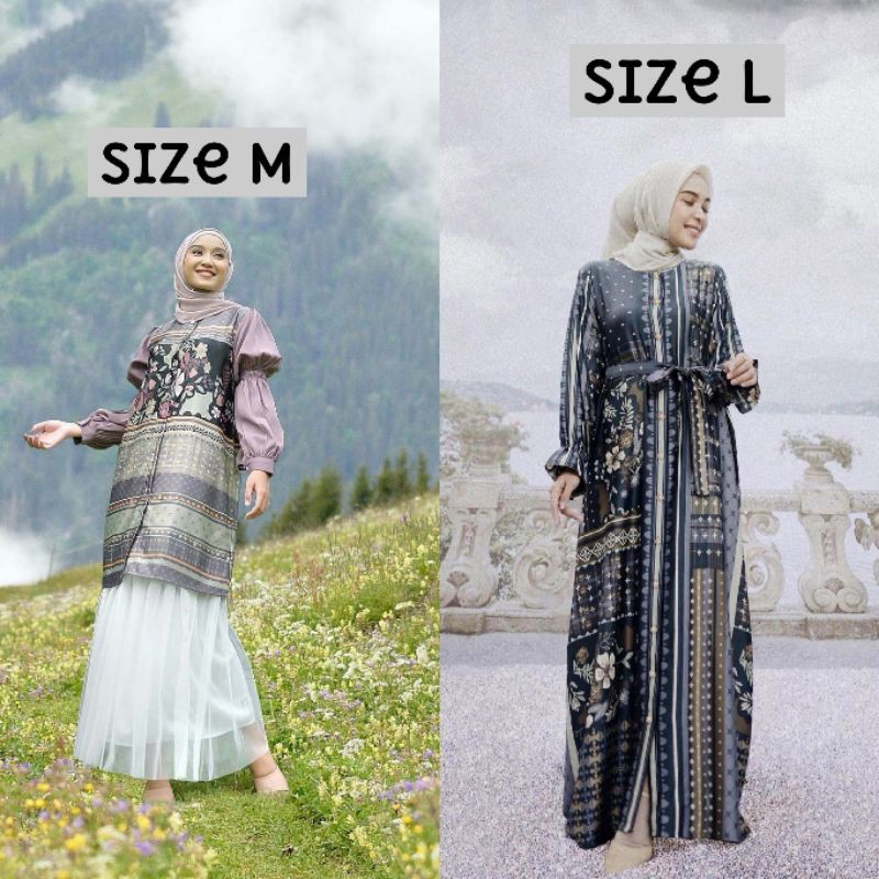 BINAR BLOUSE NATURE M - BINAR DRESS NAVY L by vanilla hijab