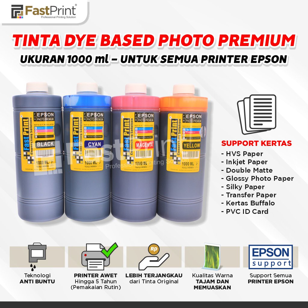 Tinta Dye Based Photo Premium 1000ML Printer Epson 1Set 4Warna