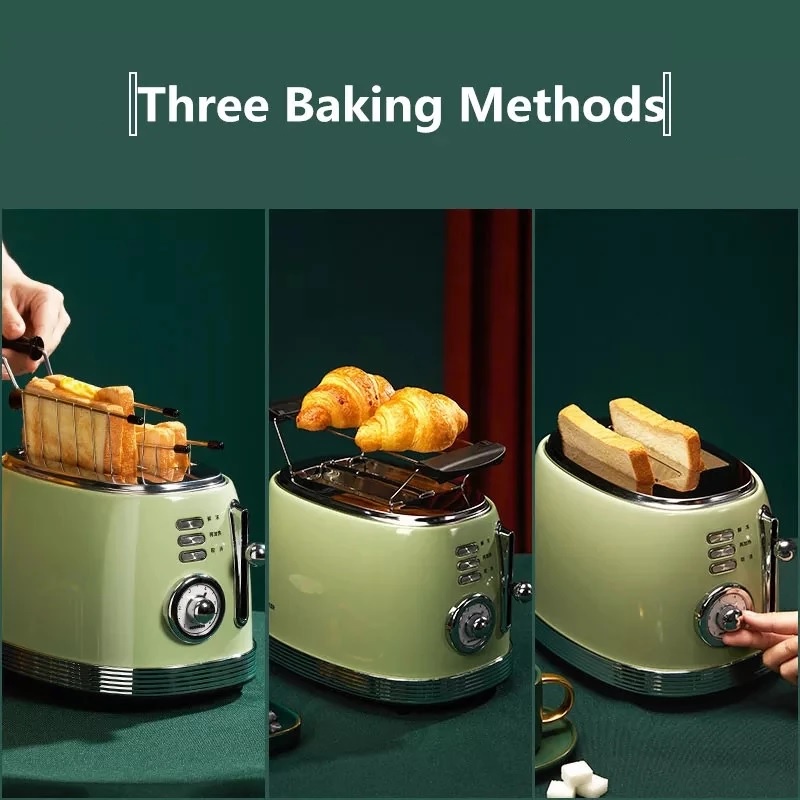 QCOOKER Mini Toaster Retro Design 800W - Pemanggang Roti Elektrik