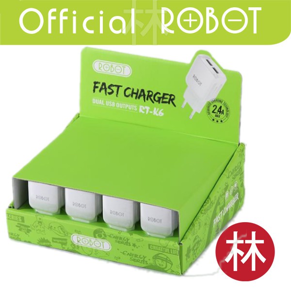 Robot RT-K6 2.4A Dual Output Charger Fast Charger - 1 Kotak isi 20 Pcs