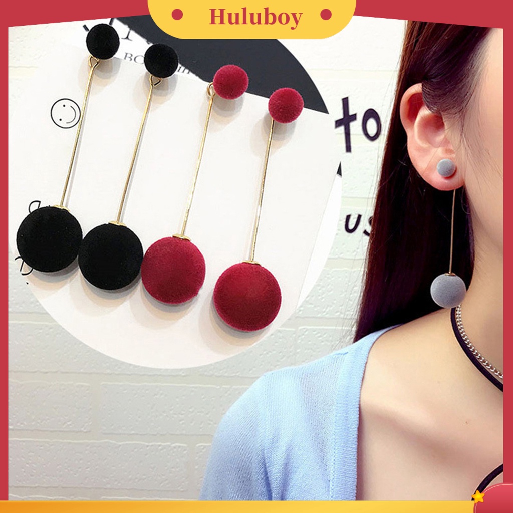 Hu Hu Hu Hu Hu Alat Bantu Pasang Kacamata♡ Anting Tusuk Gantung Panjang Wanita Desain Bola Bulu Gaya Elegan Untuk Hadiah