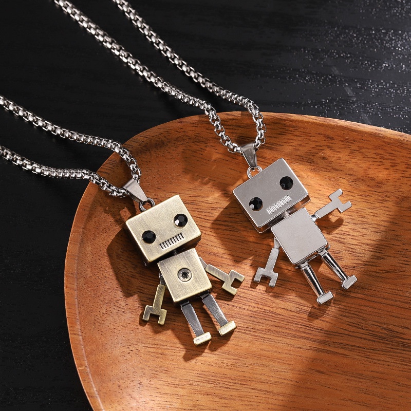 Kalung Rantai Liontin Robot Kubus Bahan Stainless Steel Gaya Hip-hop Untuk Pria Dan Wanita