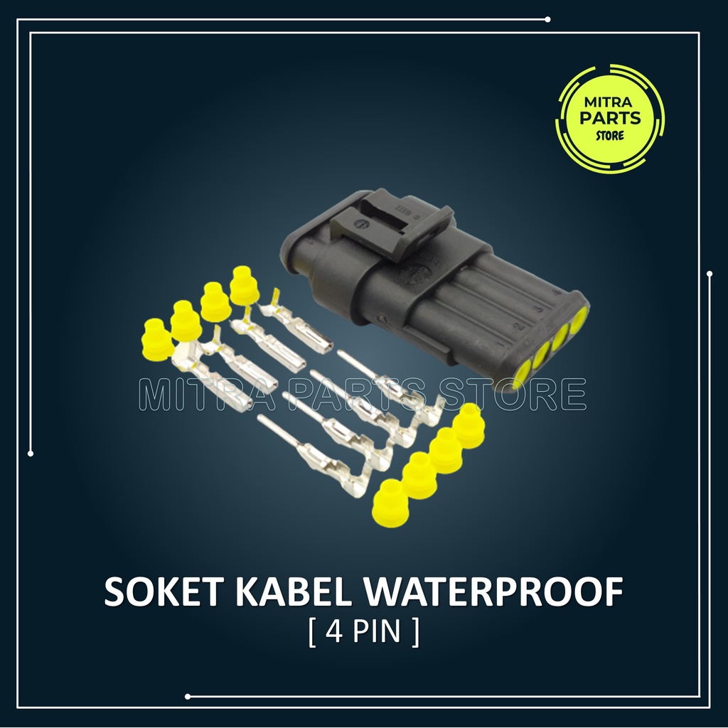 Soket Kabel Motor 4 Pin KECIL WATERPROOF isi 5 SET lengkap dengan Skun dan Karet anti Air