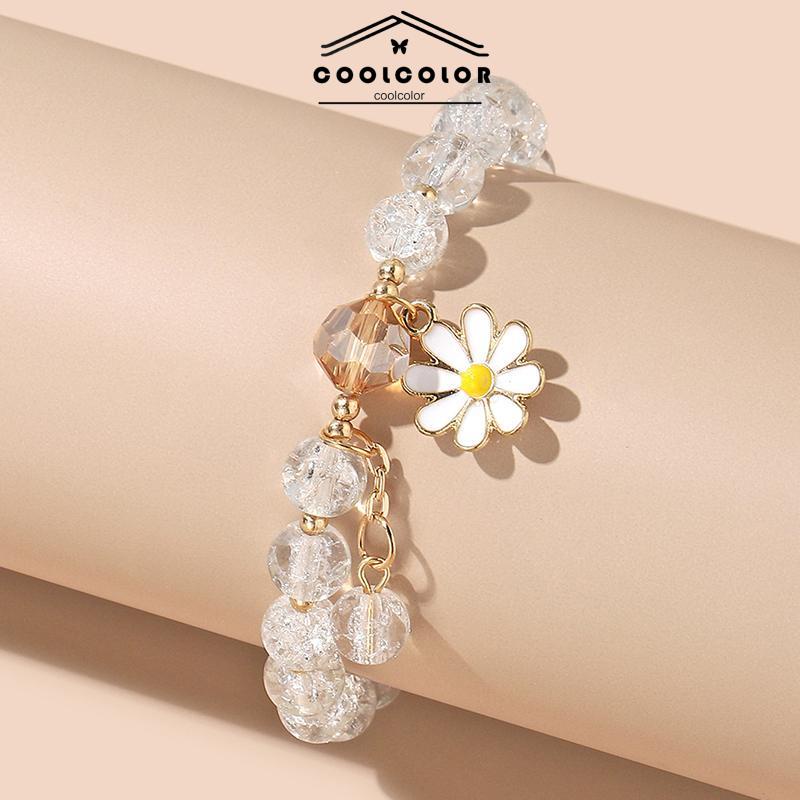 Murah❤️Gelang Manik Kristal Daisy Gelang Liontin Pacar Mahasiswa Perhiasan Gelang Menggemaskan Korea Gaya Fashion Aesthetic Warna-warni Untuk Wanita Perhiasan Aksesoris Hadiah Ulang Tahun Kado