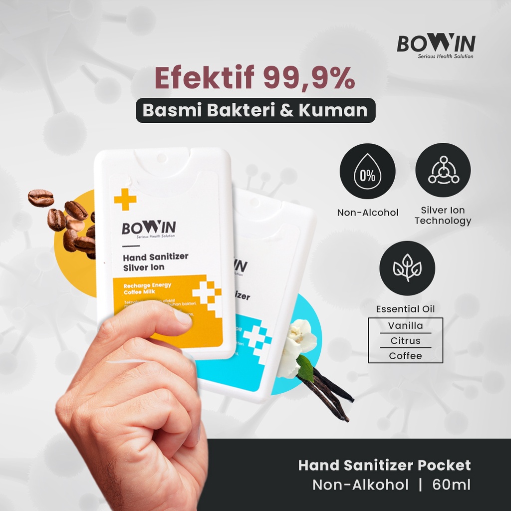 Bowin Hand Sanitizer Spray Pocket Non-Alkohol  - Silver Ion Technology (Antiseptik / Anti Bacterial)