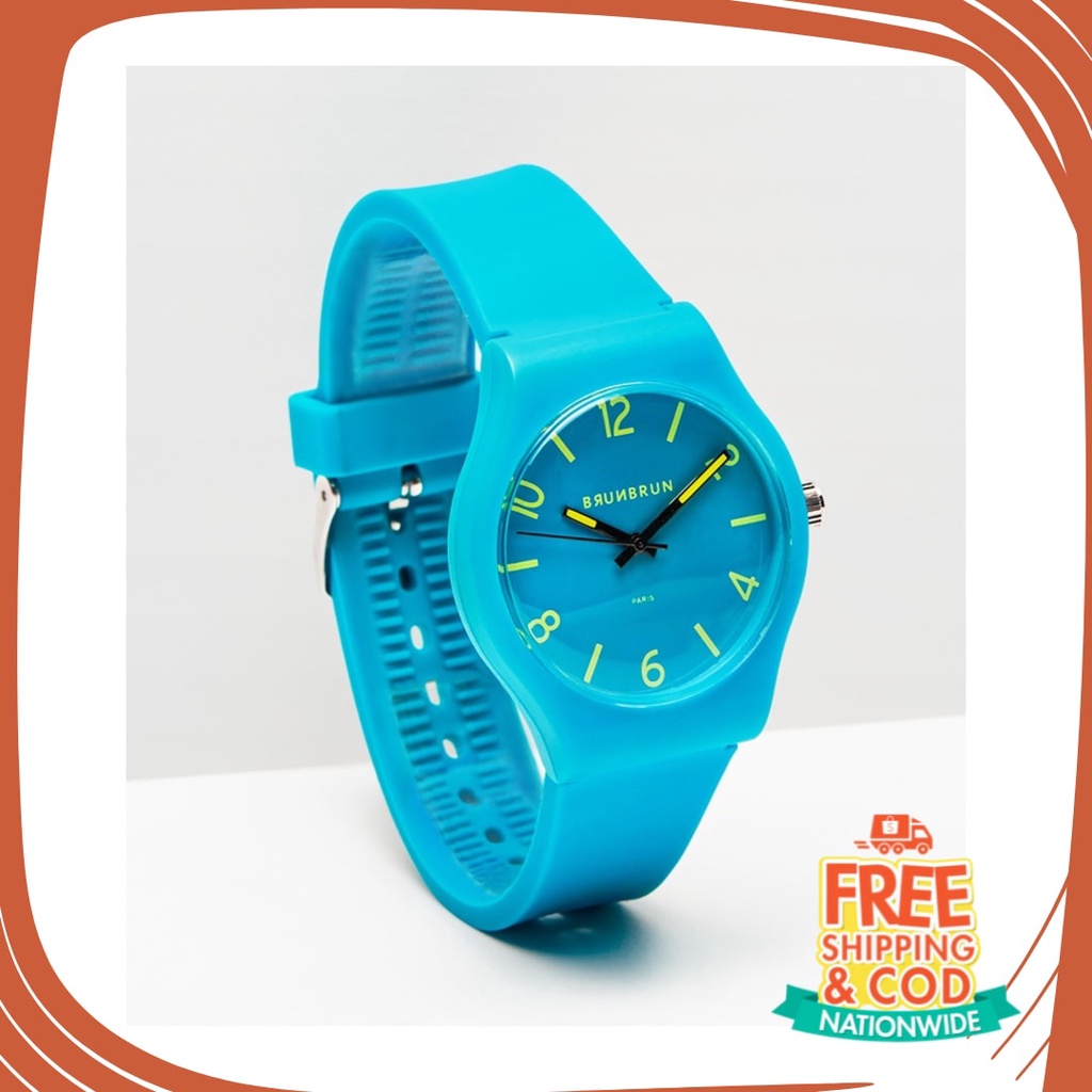 JAm Cewe Pink Bue Sky Gold Silver rubber Anti karat Air / Brunbrun Paris Jam Tangan Wanita Nara Tosc