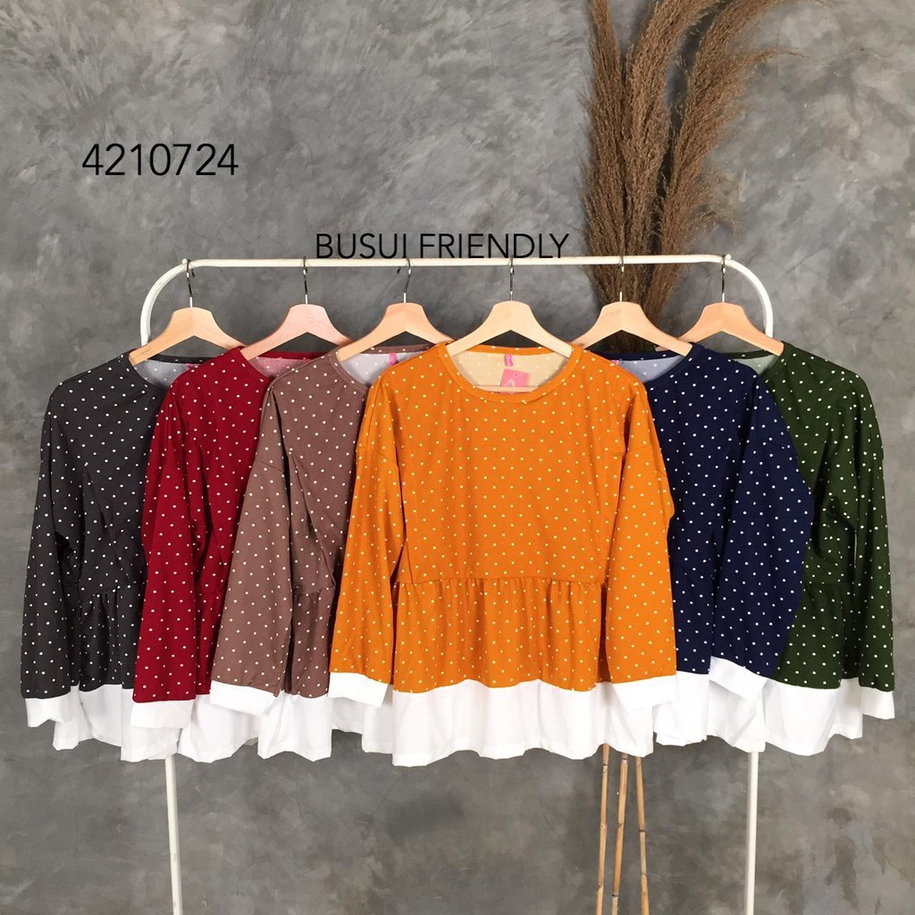 Atasan blouse polkadot valeria top rempel busui bahan waffle merk valica