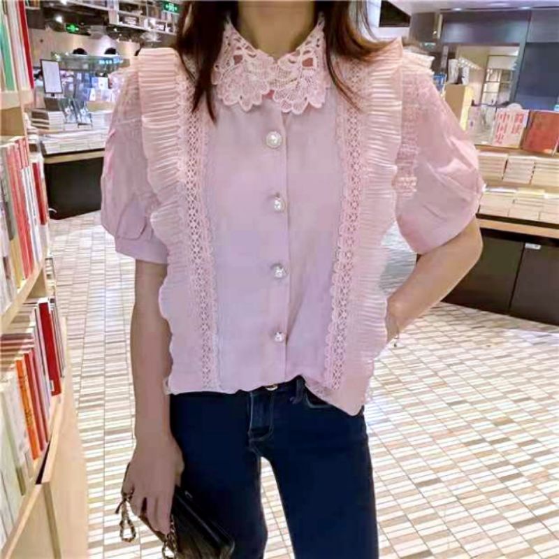 MDLV ~ 7992# Elliota Ruffle Lace Shirt Premium Blouse Import Blouse Wanita Atasan Premium Wanita Fashion import